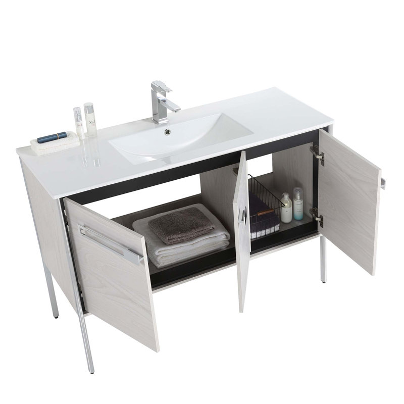 Meuble-lavabo simple 48 po, Chêne gris doux, Chrome poli