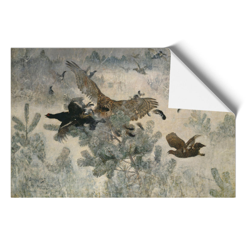 Hawk and Black Grouse by Bruno Liljefors - Frameless Print, 30cm H x 42cm W x 0.1cm D