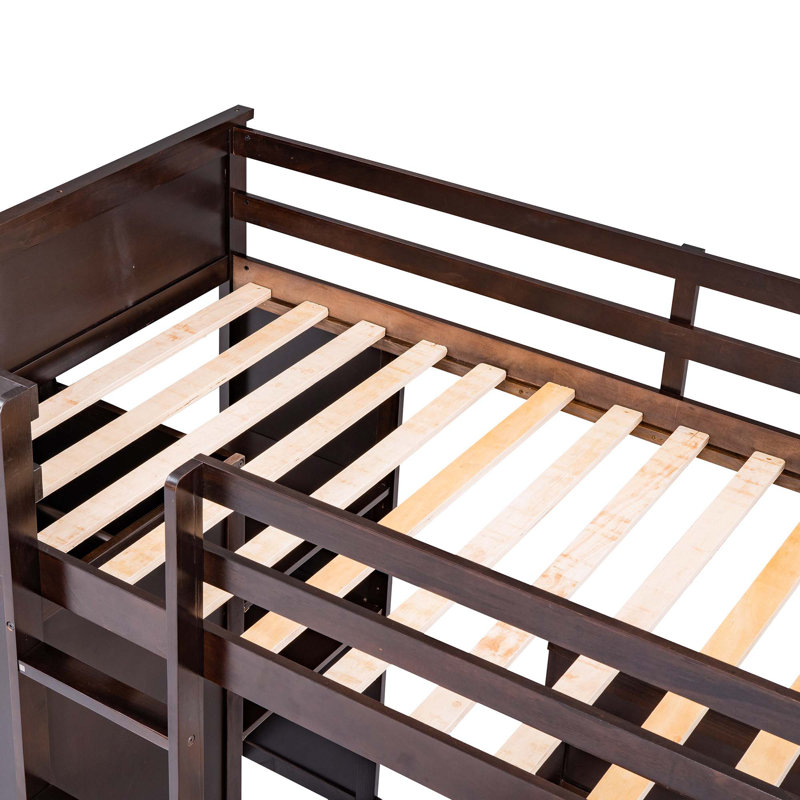 Lit mezzanine avec lit autonome, tablettes, bureau et garde-robe, Simple, Espresso