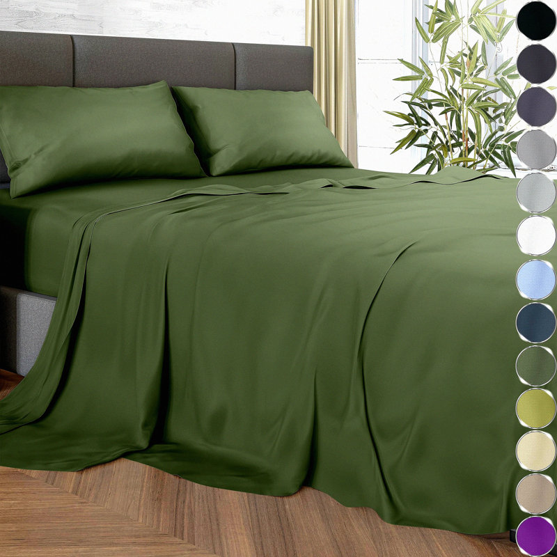 Rayon From CoolBamboo Queen Sheets Set - Ultra Soft & Luxurious Cooling Bedding for Hot Sleepers. 100% Viscose, Deep Pocket, Double Stitching. Olive Color, 4 pcs.