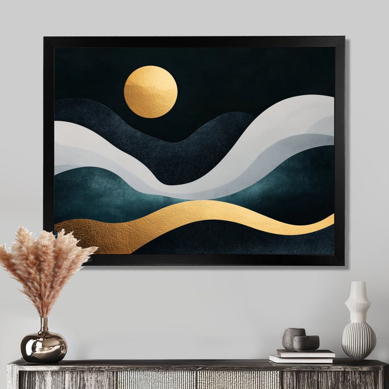 «Soft Marble Coastal Balance V», art mural abstrait en marbre, Noir, H 16 po x l 32 po, Picture Framed