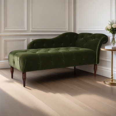 Chaise longue de chambre et de salon en velours et bois massif vert campagne américaine