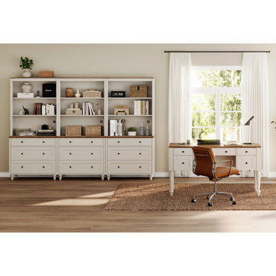 Ensemble de bureau 2 pièces, bureau double 56 po et ensemble de 3 bibliothèques avec tiroirs