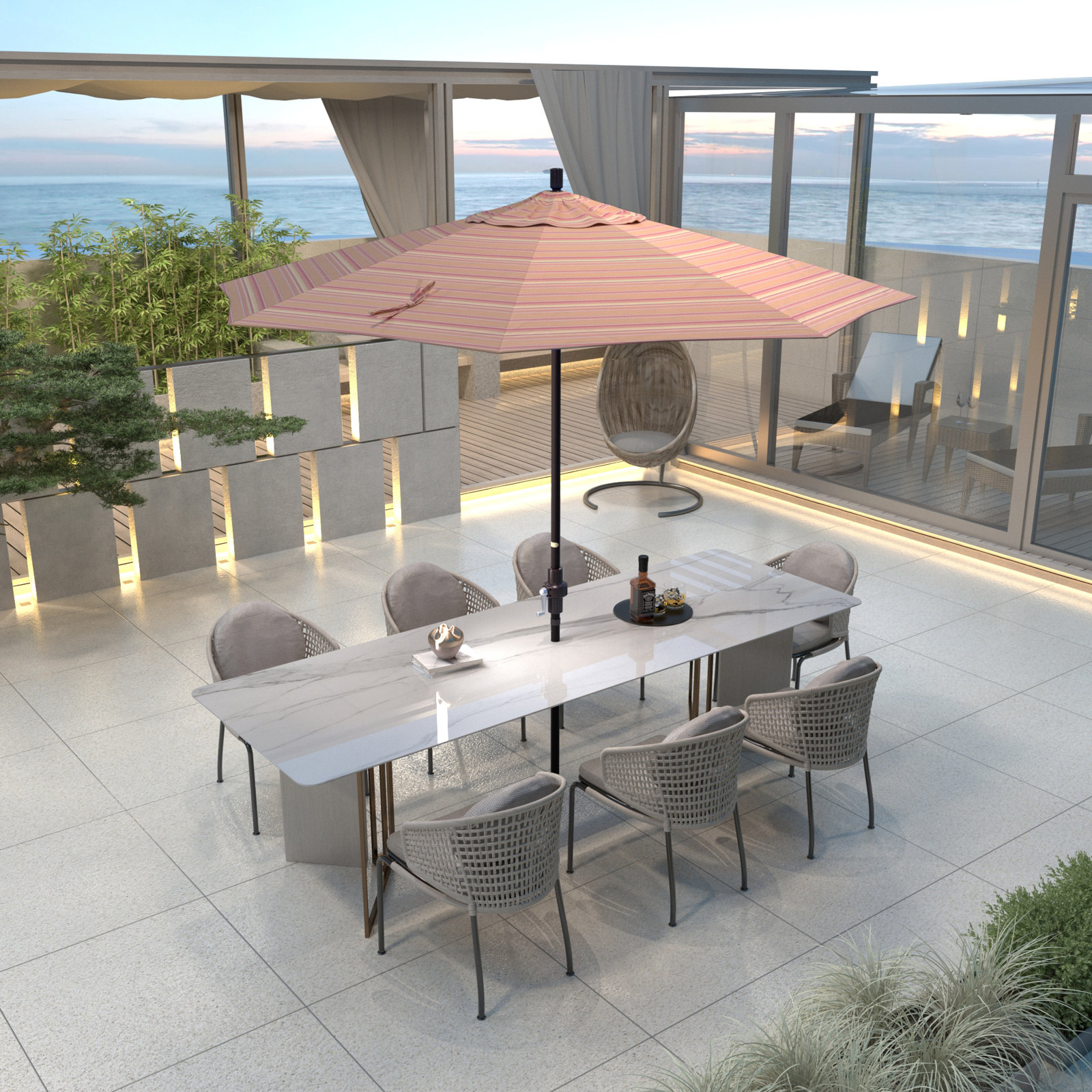 Garita 9' Sunbrella® Market Umbrella, Bronze, Dolce Mango Stripe Sunbrella®