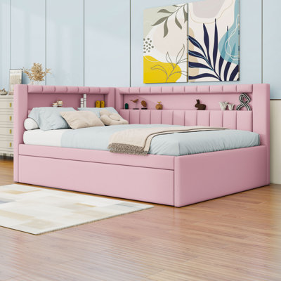 Upholstered Full Daybed with Twin Trundle, USB Ports and LED Lighting
