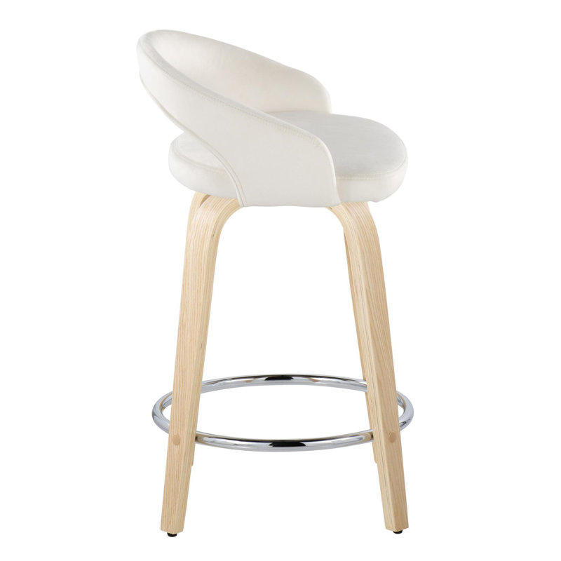 Laurenzio Upholstered 24" Fixed-Height Velvet Counter Stools (Set of 2), Natural/Chrome, Counter Stool (23.75" Seat Height)