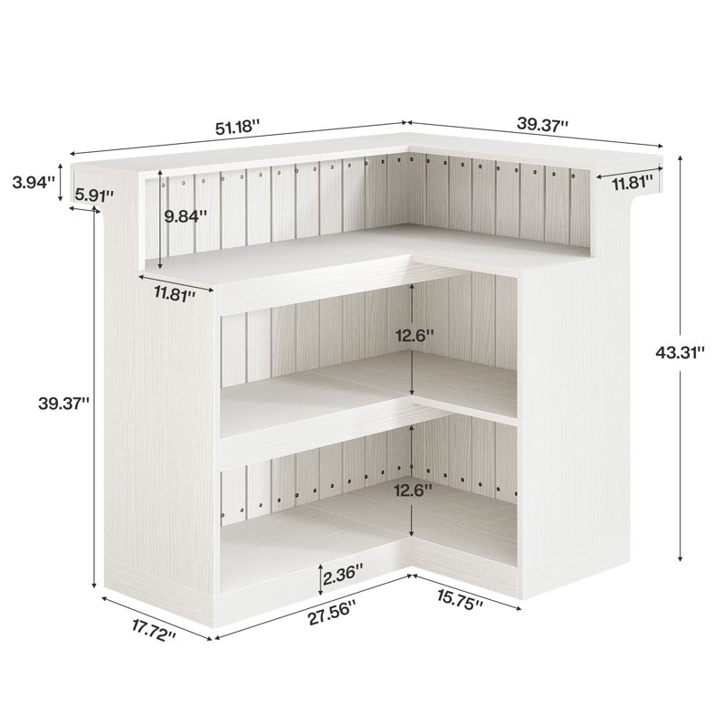 Home Corner Bar Cabinet,L-Shaped Liquor Bar Table, White