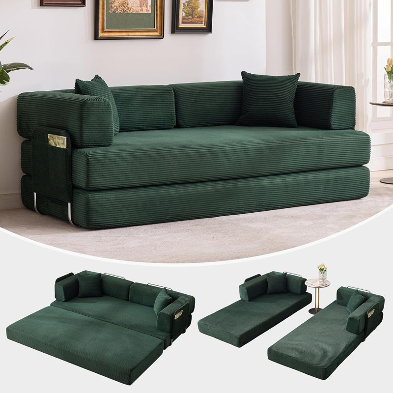 5-in-1 Convertible Sofa Bed, 78.8" Modular Corduroy Sleeper with Sturdy Frame & No Assembly, Multi-Functional Futon for Small Space, Living Room & Guest Room