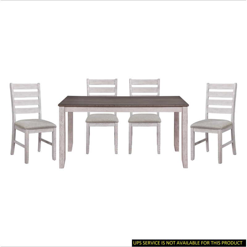 Ensemble de salle à manger décontracté gris et blanc et brun avec ensemble de salle à manger 5 pièces Table rectangulaire en bois et 4 chaises d'appoint rembourrées en tissu