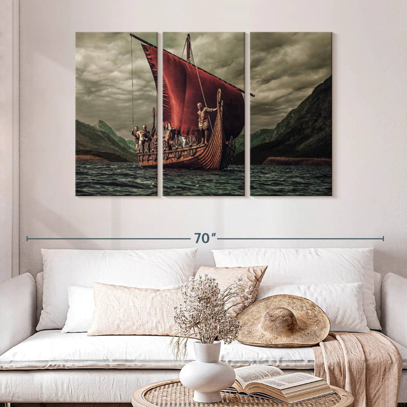 Mehar Vikings On Drakkar Boat, 32" H x 50" W