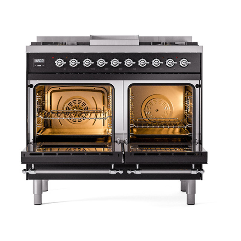 ILVE Nostalgie II Noblesse 40 in Dual Fuel Range, Liquid Propane, Glossy Black/Chrome