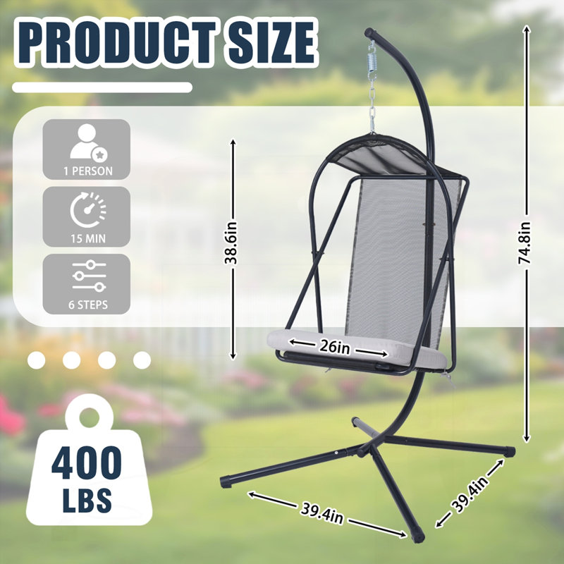 Patio Hanging Egg Chair wth Stand, Black