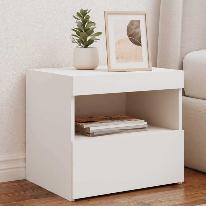 Nirmal 50cm W Manufactured Wood Bedside Table, White, Individual