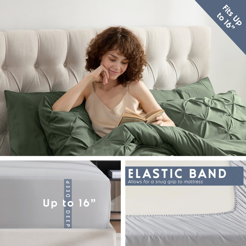 Bed-in-a-Bag Pinch Pleat Comforter Set with Bed Sheets & Down Alternative Pillows, Full Comforter + 8 Additional Pieces