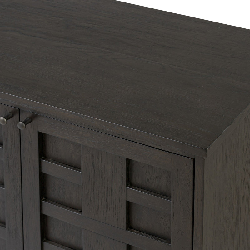 Alessio Media Console-Aged Natural Oak, Smoked Black