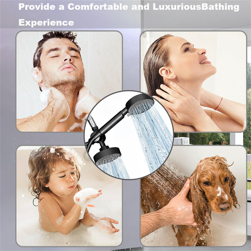 Dual-Function Shower Head With Diverter & Anti-Clog Nozzles – 60" Hose Included, Matte Black