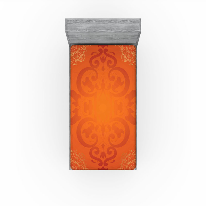 Drap-housse orange Ambesonne, Orange / jaune oriental, Drap-housse pour lit simple TG