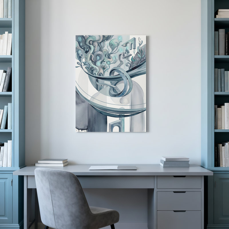 Ensemble de 1 tableau sur toile représentant des vagues océaniques abstraites et des éléments architecturaux