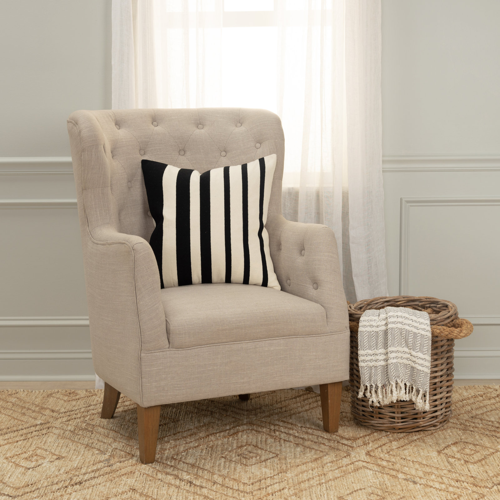 Karka Embroidered Throw Pillow, Black/Natural