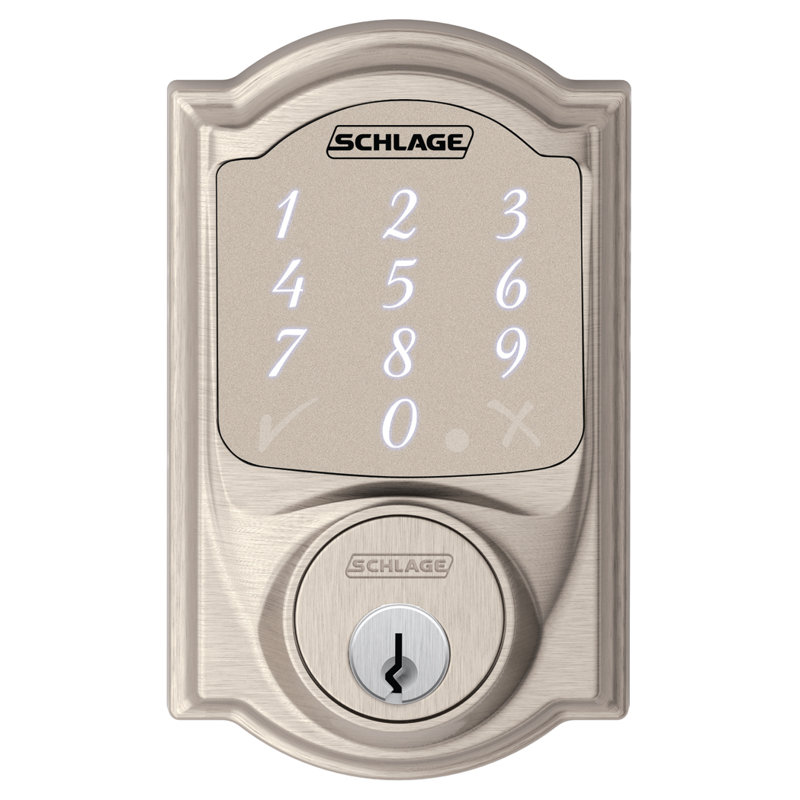 Sense Smart Deadbolt with Camelot Trim, Satin Nickel, Yes