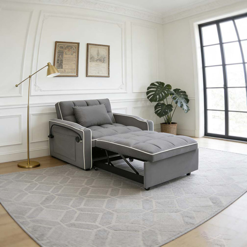 1 canapé-lit pliable polyvalent en 3 longueurs, Gris foncé
