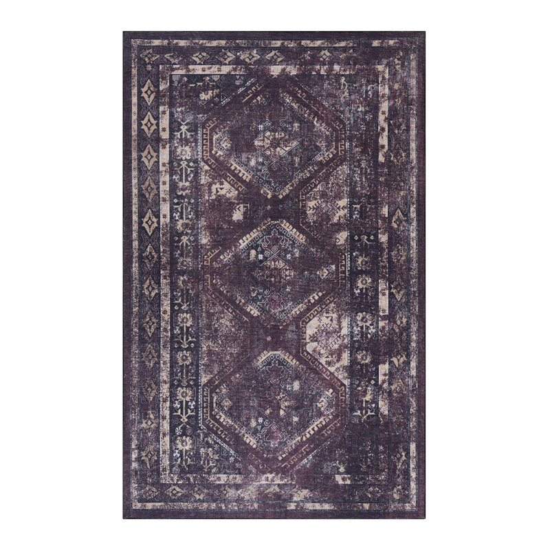 4'x 6'Black+Burgundy Washable Area Rug, Rectangle 4' x 6'