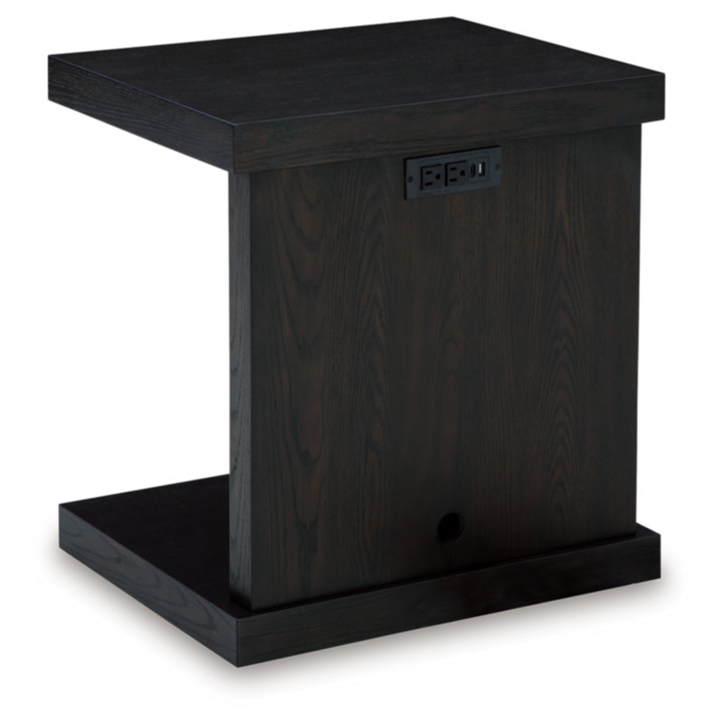 Dark Brown Rectangular Wood and Metal End Table with Storage