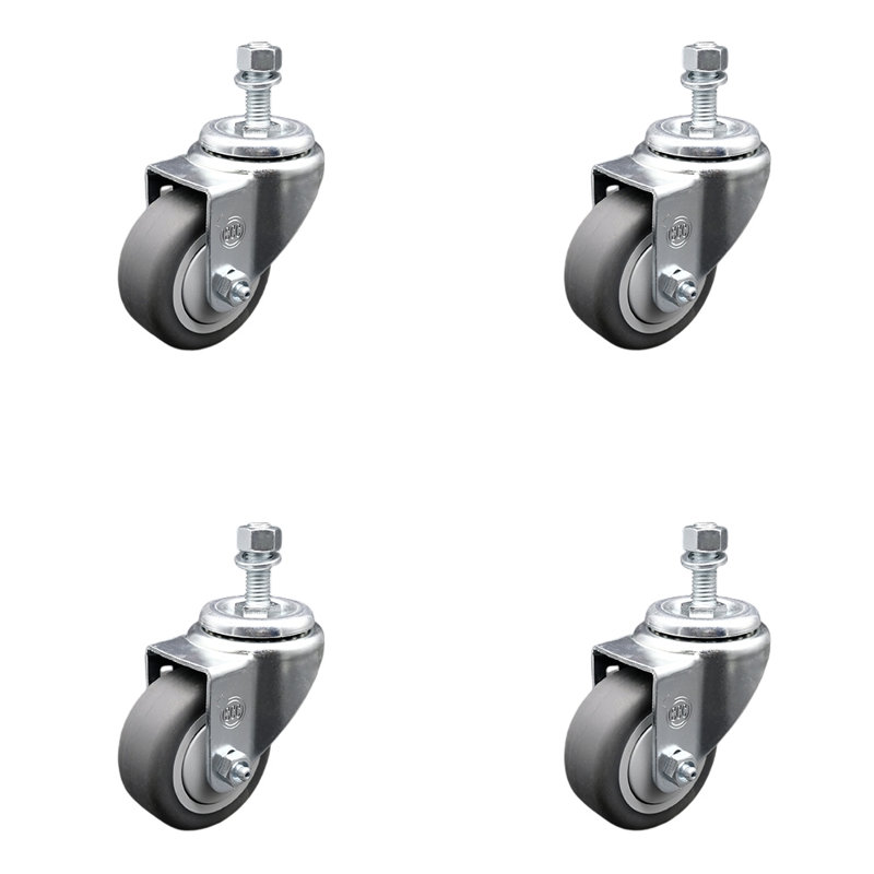 Ensemble de roulettes à tige filetée 3,5 mm en caoutchouc thermoplastique pivotant 10 mm SCC