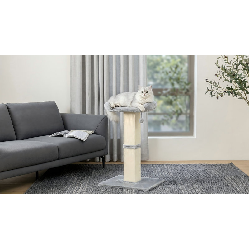 Grattoir pour chat 32 po avec perchoir pelucheux et housse amovible, grattoir en tissu de sisal, gris clair
