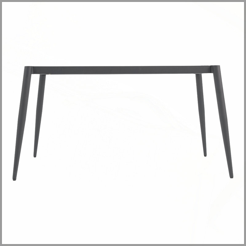Table de salle à manger moderne moderne en pierre artificielle à bord arrondi avec pieds en métal noir pour 6 à 8 personnes, durable et facile à nettoyer