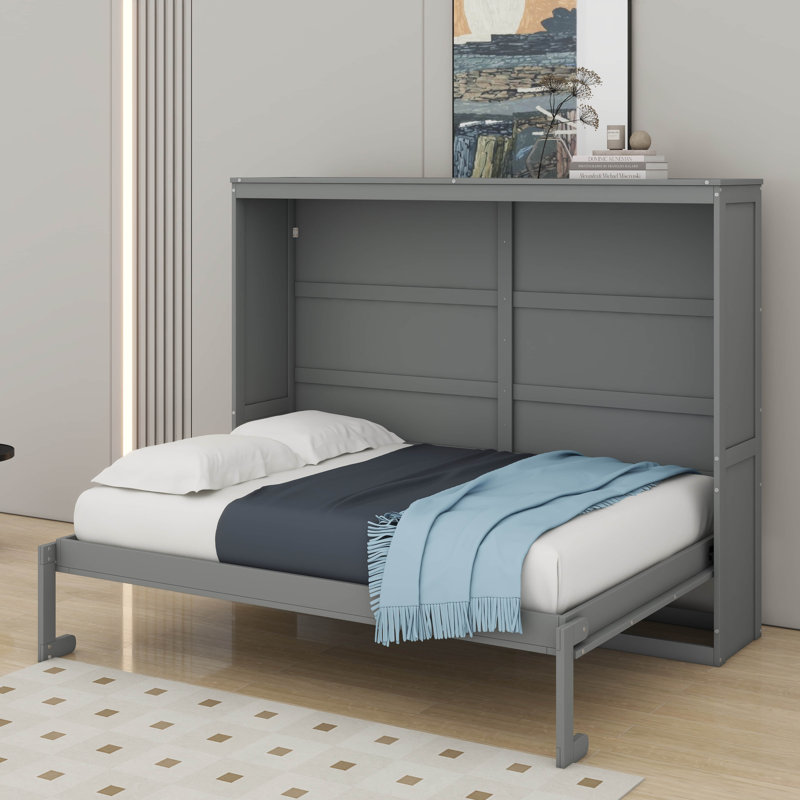 Lit escamotable double pleine grandeur, gris