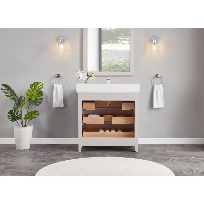 36" Cadet Finish Solid Wood Sink Vanity  With 1' Artificial Stone Top, Dreamy White