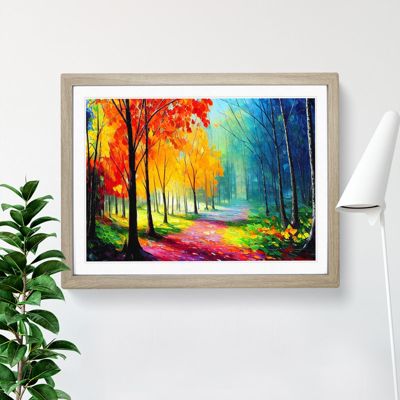 Colourful Spring Forest - Single Picture Frame Print, Oak Framed, 46cm H x 64cm W x 2cm D