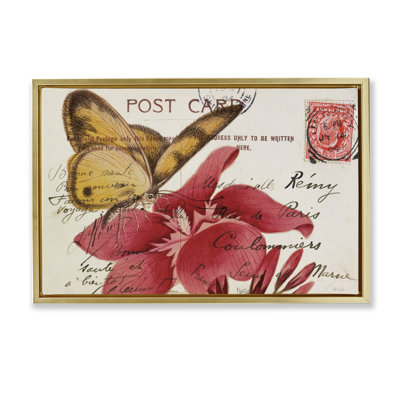 Antique Postcard & Butterfly Framed Floater Canvas by Deborah Revell