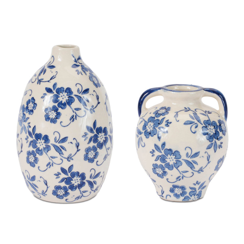 Vase en grès floral bleu (ensemble de 4)