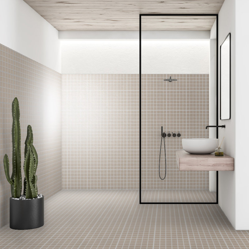 Refinery 2'' W x 2'' L Porcelain Tile Grid Mosaic Sheet, Greige