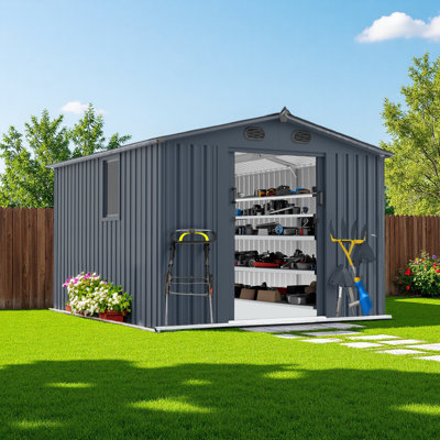8X10 FT Outdoor Storage Shed, Large Metal Tool Sheds With Window And Lockable Doors, Garden Shed For Backyard Garden Patio Lawn