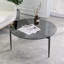 Table basse grise simple à trépied ronde, verre trempé / finition noire-464392431