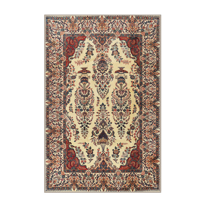 Tapis traditionnel rouge / beige, Rectangle 5 pi x 7 pi