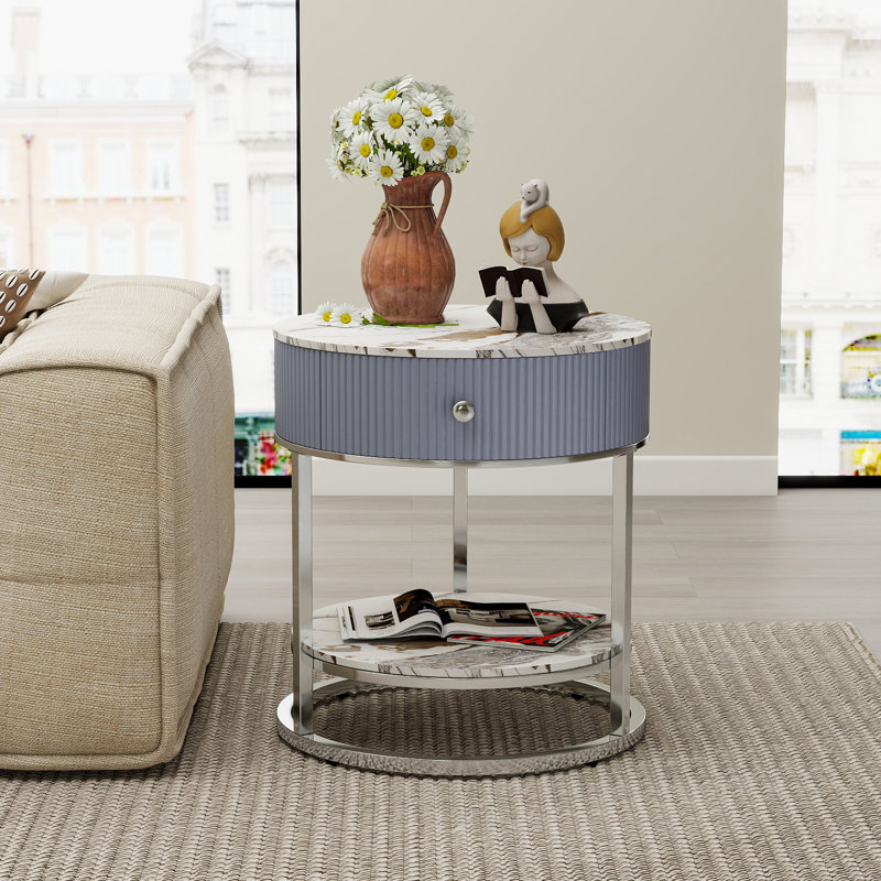 Frame End Table, Silver, Calacatta Gold/Silver