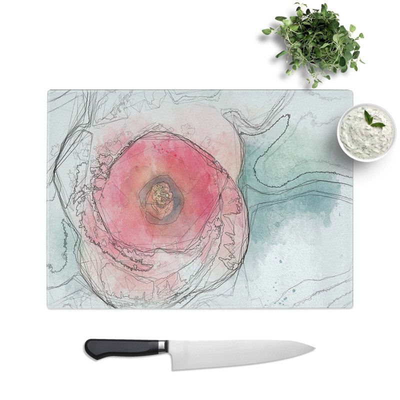 Tempered Glass a Hibiscus Flower Chopping Board, 39 cm W x 28.5 cm L