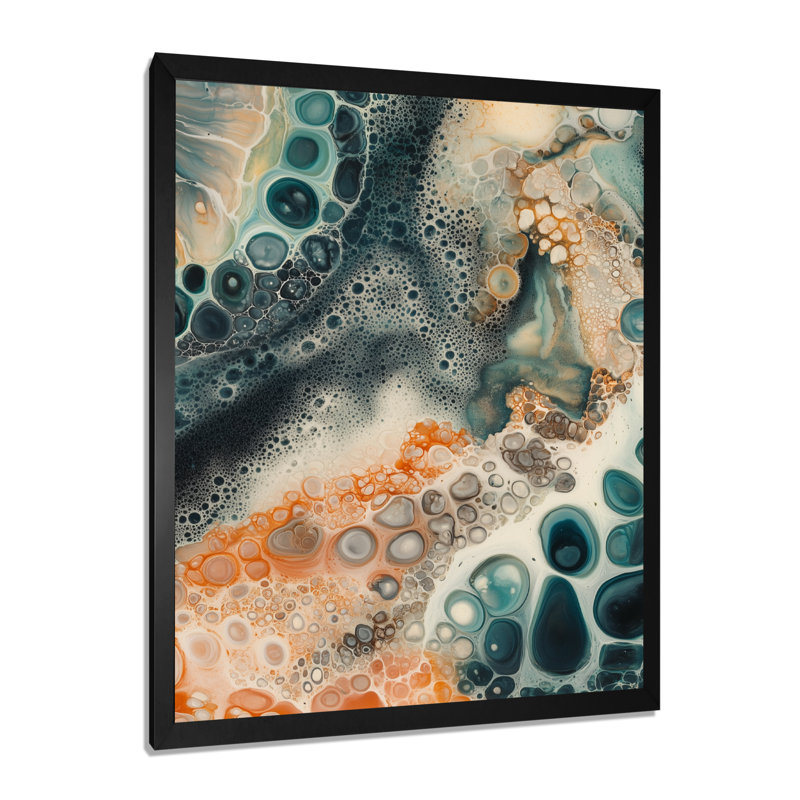 Récif corallien en mouvement fluide I - Tableau abstrait acrylique encadré, 32" H x 16" W, Black Picture Framed
