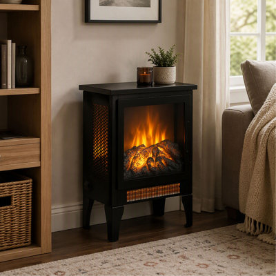 18 Inch Freestanding Electric Fireplace Stove Heater with 3D Flame Effect for Living Room
