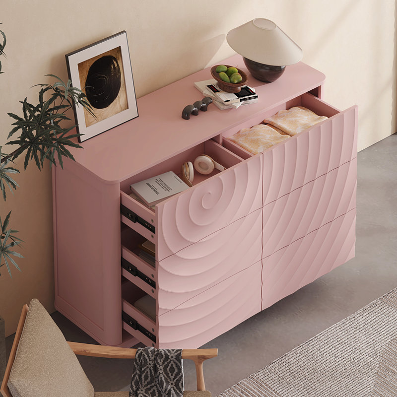 Commode moderne à 6 tiroirs, Rose