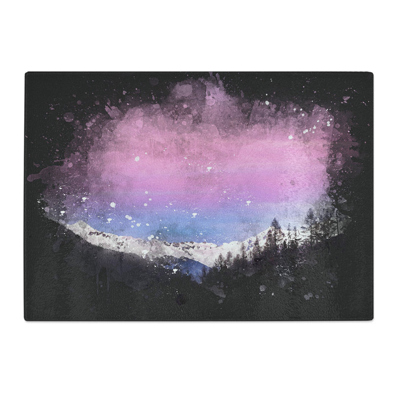 Tempered Glass Purple Sky over the Mountains Chopping Board, 28.5 cm x 39 cm