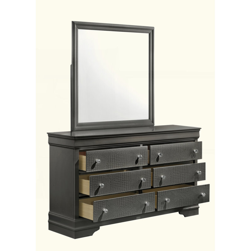 Miroir de style moderne en bois, Gris métallisé