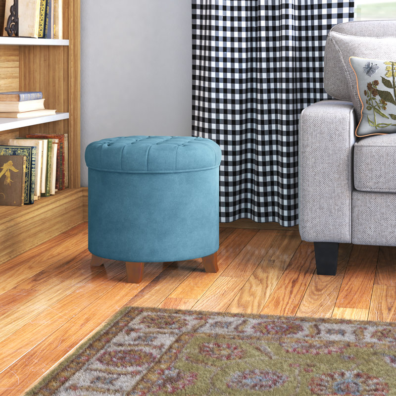 Pittston Cambridge Tufted Round Storage Ottoman, Teal