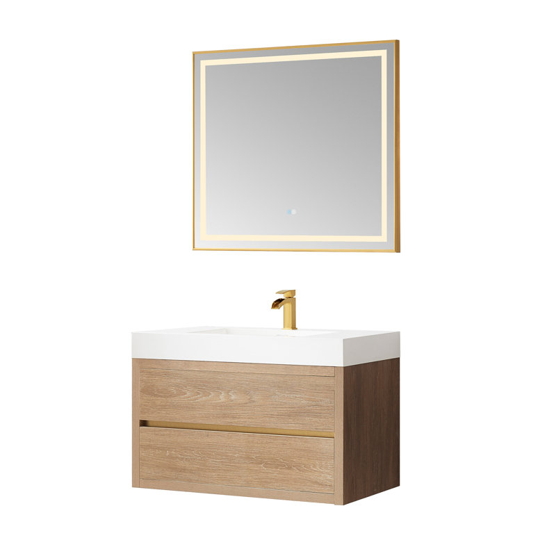  Ensemble de meuble-lavabo simple 36 po, Finition chêne nord-américain, Blanc