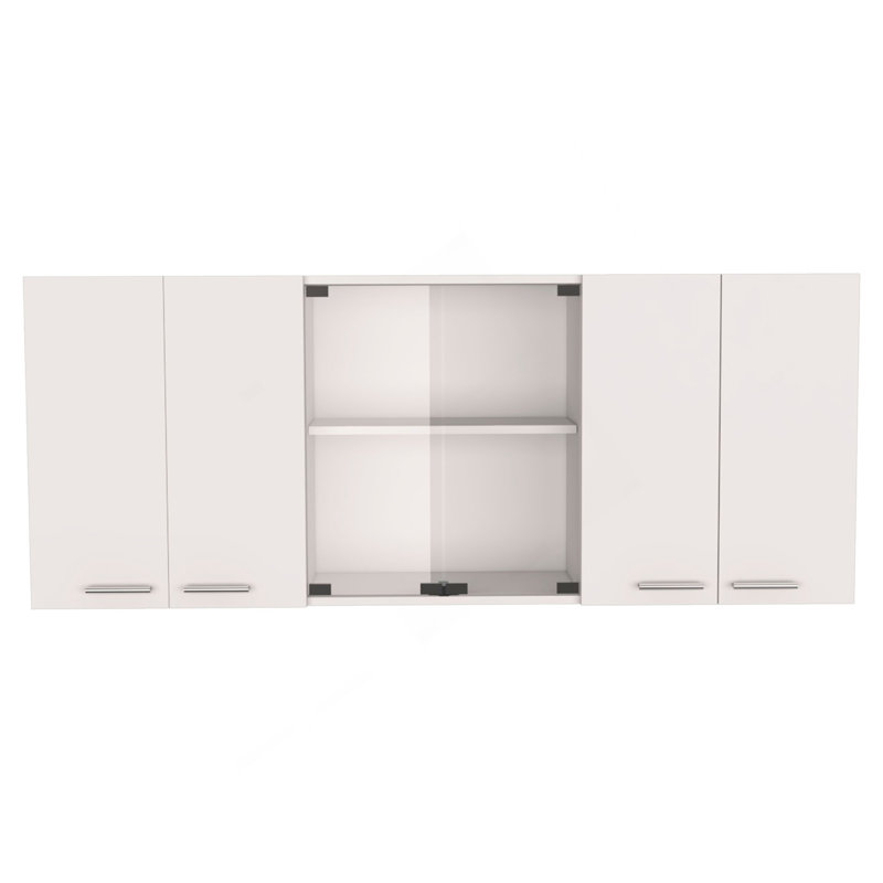 Armoire murale Yuma de 150 po, deux armoires fermées, deux tablettes ouvertes, Blanc