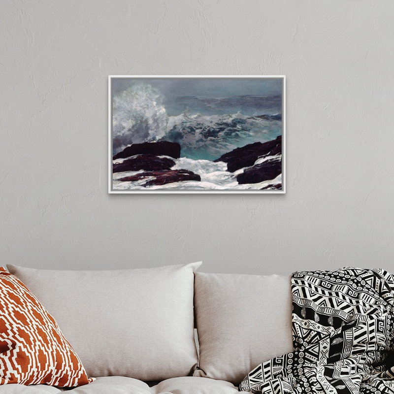 « Maine Coast » par Winslow Homer, reproduction d’art, H 22 po x l 32 po x 1,75 po, Cadre blanc